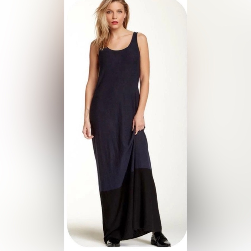 Vince 100% Cotton Navy Black Colorblock Sleeveless Knit Maxi Tank Dress Size M